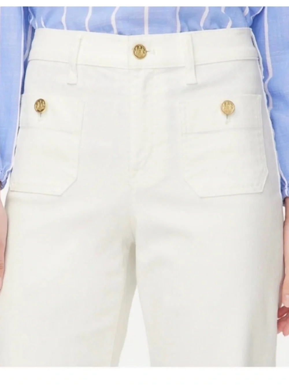 NWT J. Crew Women's White Wide Leg Slim Sailor Jeans Gold Buttons - Picture 3 of 7